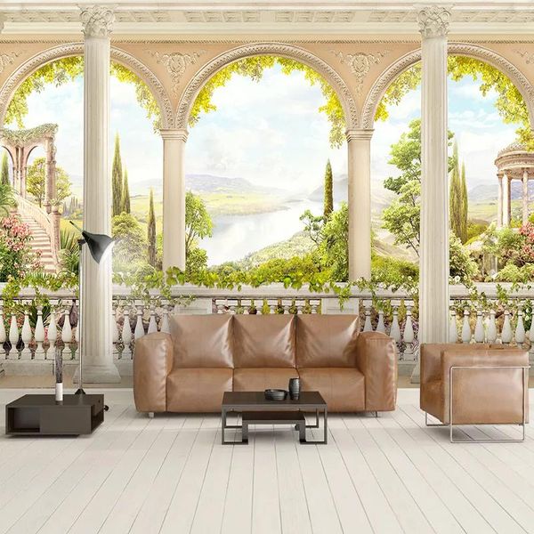 

wallpapers custom any size european roman column garden scenery 3d mural wallpaper living room tv background wall home decor cloth
