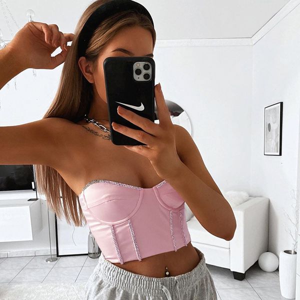 

women tube cropped slim crystal sequin bra shiny party night club wear bandeau strapless short tube tee 16a6, Red;black