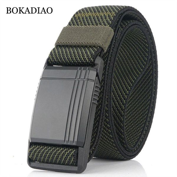 

bokadiao army combat outdoor training men belts allergy prevention plastic buckle stretch elastic nylon tactical belt male strap, Black;brown