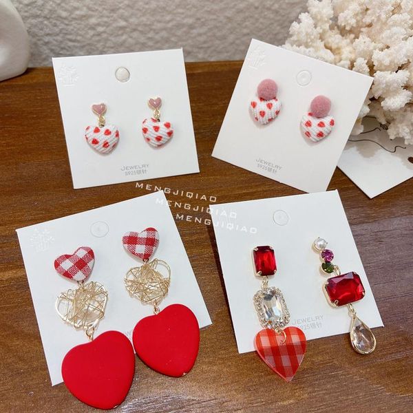 

dangle & chandelier mengjiqiao fashion korean red heart crystal drop earrings for women girls cute pompon ball pendientes christmas party je, Silver
