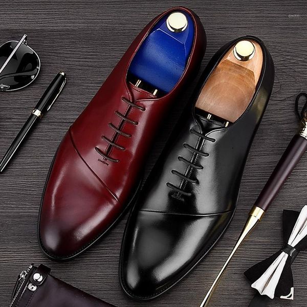

elegant genuine leather handmade men's office oxfords round toe man party flats formal dress designer male wedding shoes bql611, Black