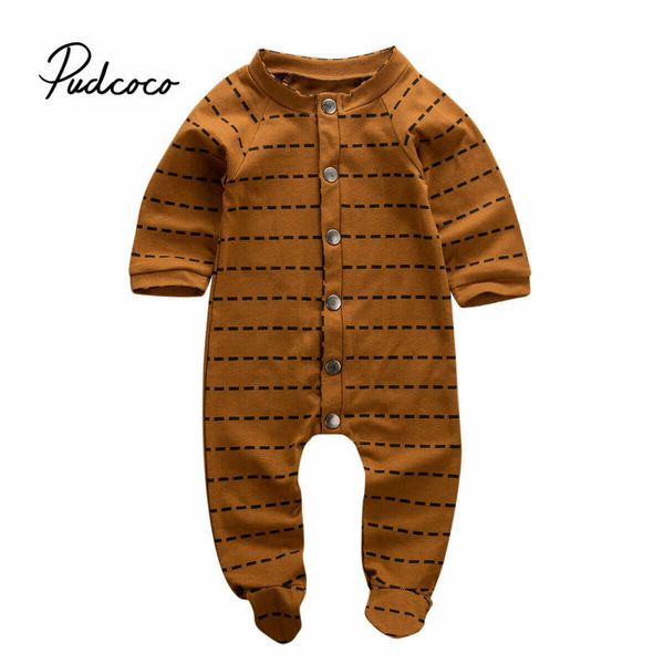 Pudcoco novo listrado macacões marrons meninas meninos garoto criança xmas infantil roupas algodão unisex recém-nascido traje jumpsuits 0-6 mês 201029