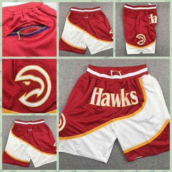 Männer Atlantas Hawkss nur an Basketball -Shorts exquisite gestickte Stofftaschenhosen anziehen