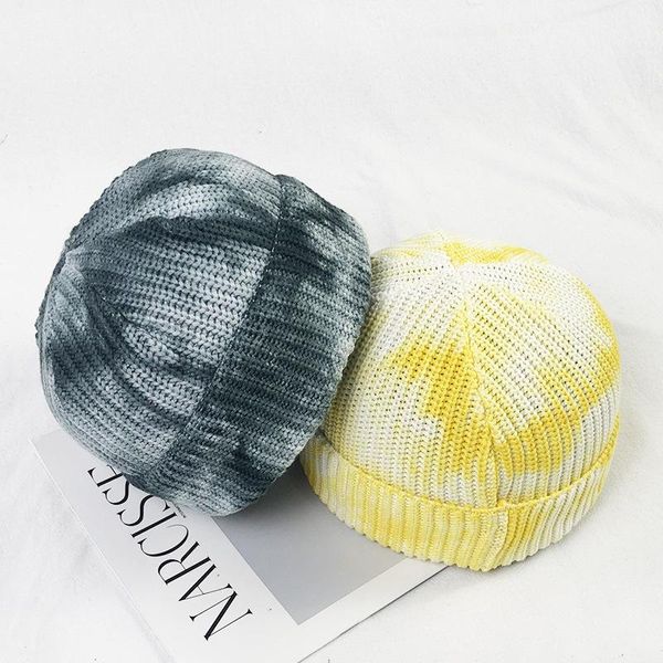 

beanie/skull caps winter tie dyed knitted cuffed short melon cap colorful skull baggy retro ski fisherman docker beanie hat slouchy, Blue;gray