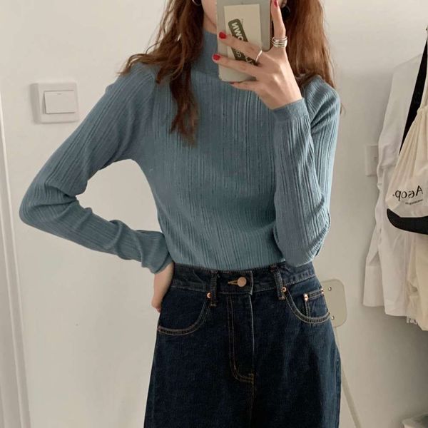 

nan tao] korean autumn winter new slim textured long sleeve knitted bottom coat with half high collar and sweater, White;black