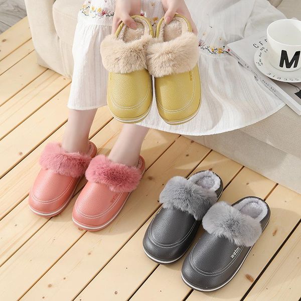 

slippers winter fuzzy warm women men home floor slipper soft plush anti slip lovers indoor shoes ladies cotton slides, Black