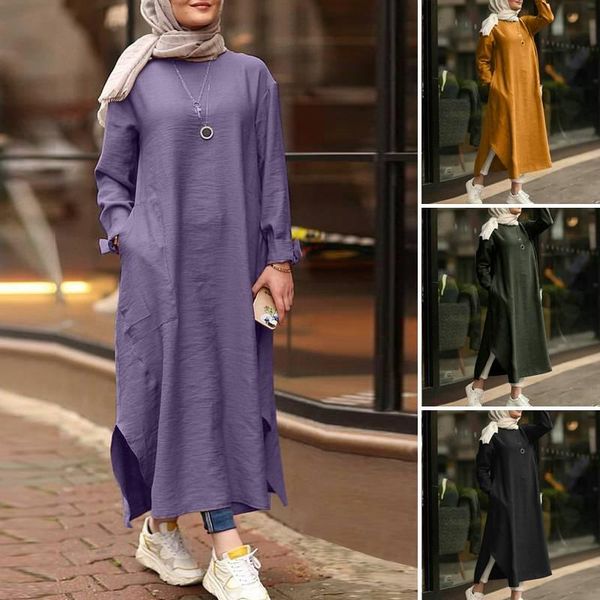 

casual dresses zanzea 2021 kaftan muslim maxi dress women's islamic sundress long sleeve vestidos female solid robe femme plus size 5xl, Black;gray