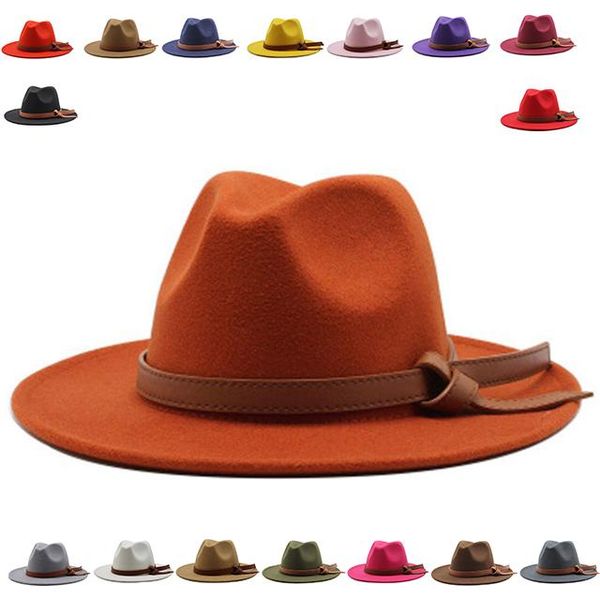 Шляпы с широкими полями, зимняя шляпа Фадора, мужская, черная, розовая, синяя, красная, женская с классической лентой, джазовая женская шляпа, готическая шляпа Base191u