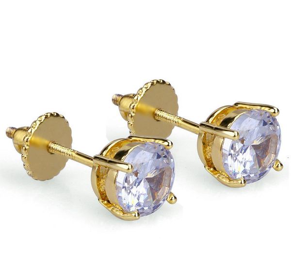 

18k gold hip hop iced out cz zirconia round stud earrings 0.4 0.6 0.8cm for men and women diamond earrings studs roc jllxms bdecoat, Golden;silver
