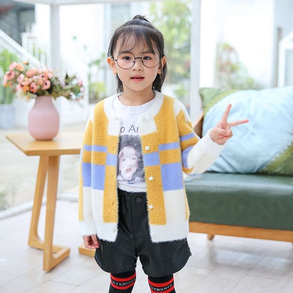 

cardigan girls' winter knitted mink cashmere sweater children's wear, Blue
