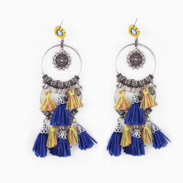 

dangle & chandelier 2021 design vintage ethnic alloy metal bead cotton tassel pendant statement drop women earrings1, Silver