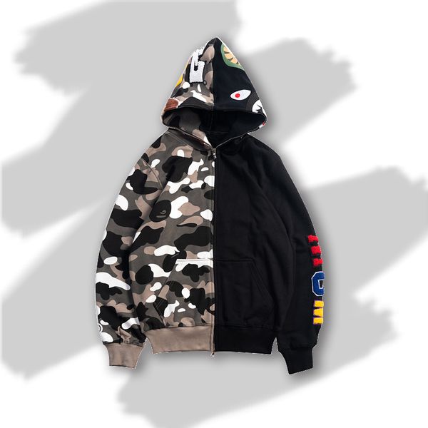 

tide brand ins shark male spring and autumn loose couple cardigan zipper sweater female hip hop men's coat, Black