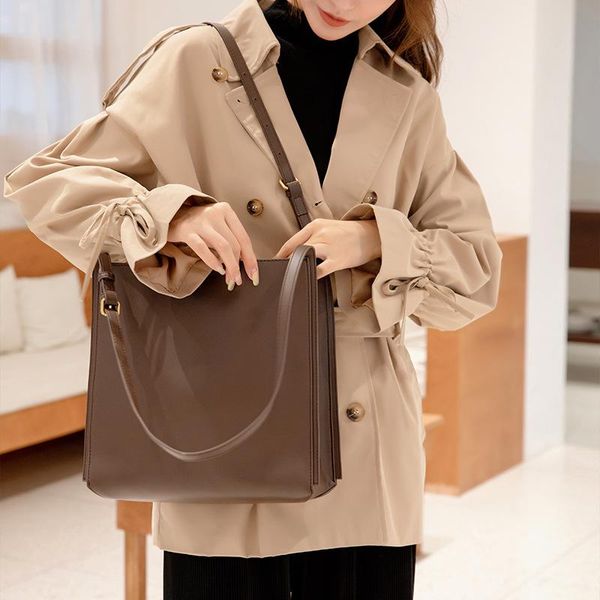 

shoulder bags women's bag 2021 large capacity tote leather bucket retro style messenger