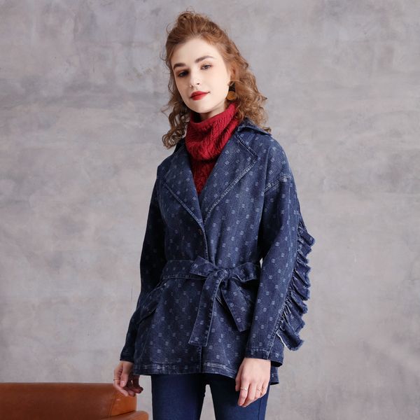 

2021 black friday winter new leisure ins trendy short denim print loose lapel coat for women 9302