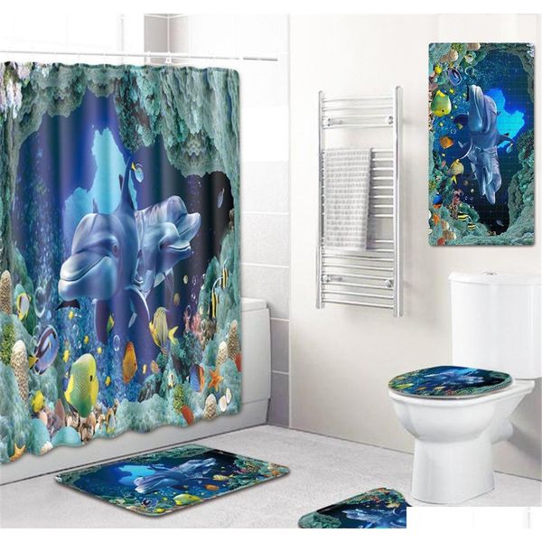 

t dolphin bathroom shower curtain set 5 piece bath mat set anti slip carpet bedroom doormat 3d toilet mat qylcof wphome