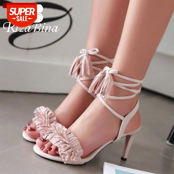 

rizabina 4 colors women sandals shoes fashion thin high heels shoes women summer flock beach casual footwear size 33-43 #8k8o, Black