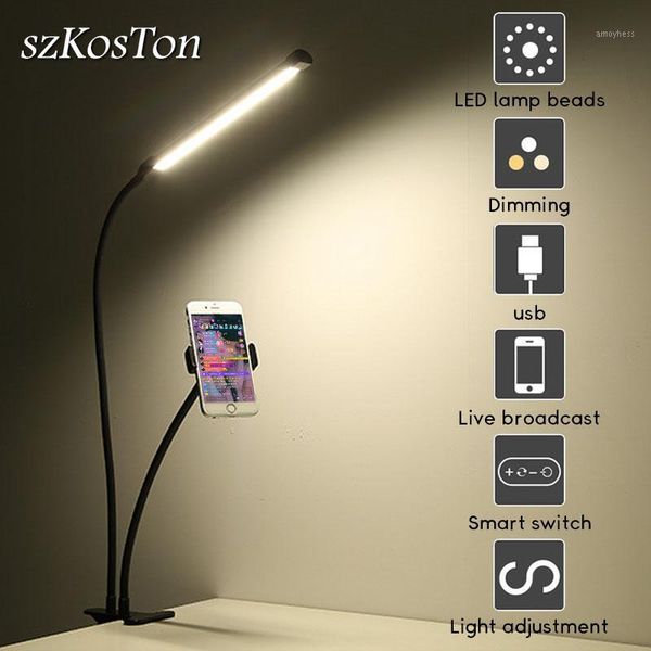 

2 in 1 360 degree long arm phone holder with dimmable led fill selfie light deskt metal bracket stand for live stream makeup1