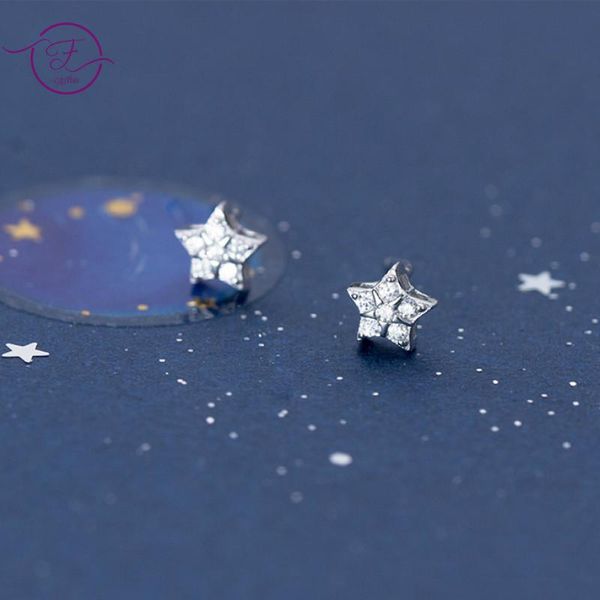 

925 sterling silver stud earrings five-pointed star zircon luxury ear jewelry sweet small fashion earrings for women, Golden;silver