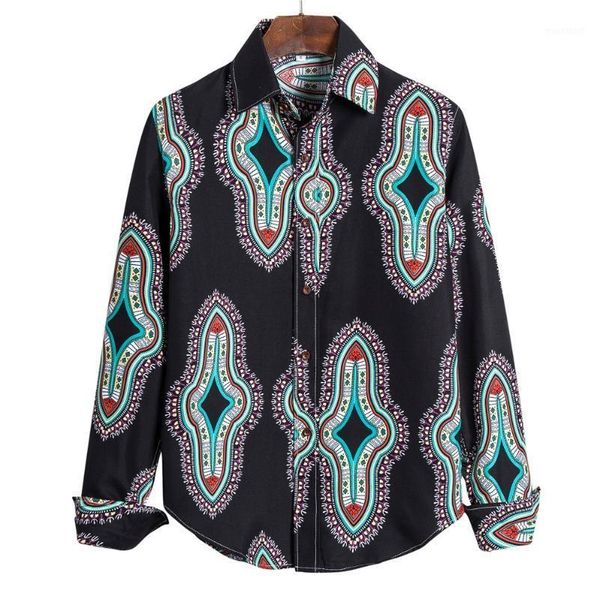 

2020 men new style fashion casual large size printed long-sleeved shirt 1, White;black