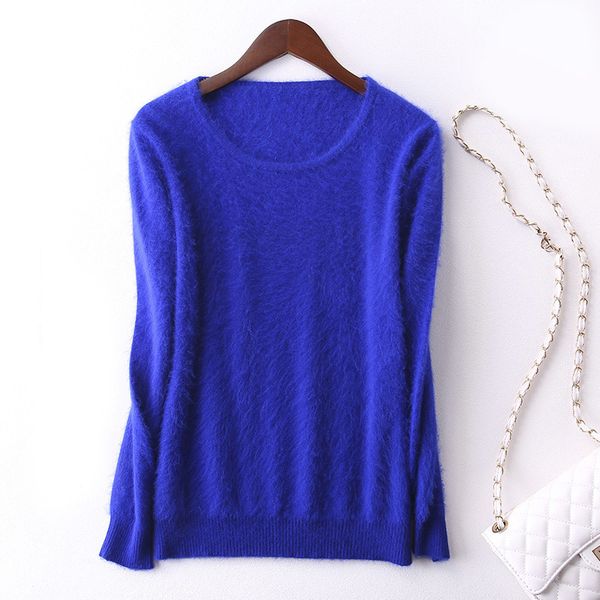 

2021 new winter new sweaters women mink cashmere wool pullover base low round warm plush knitted simple cozy sweater fhii, White;black