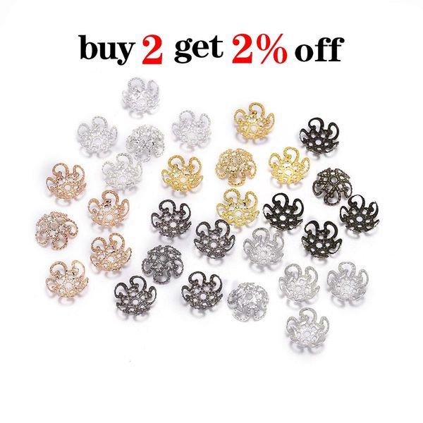 

100pcs 8 10mm gold metal hollow flower spacer beads end caps pendant diy charms connectors for jewelry making findings h jllpkl, Silver