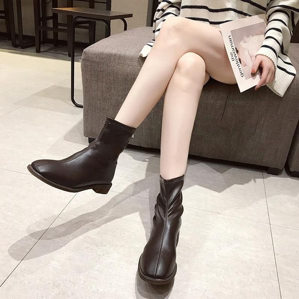 

hsome short boots women's chunky-heel martin boots women's british round low heel zipper w lady shoes -40, Black