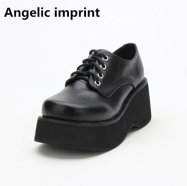 

dress shoes angelic imprint woman mori girl lolita cosplay punk high trifle heels wedges pumps platform women motorcycle, Black