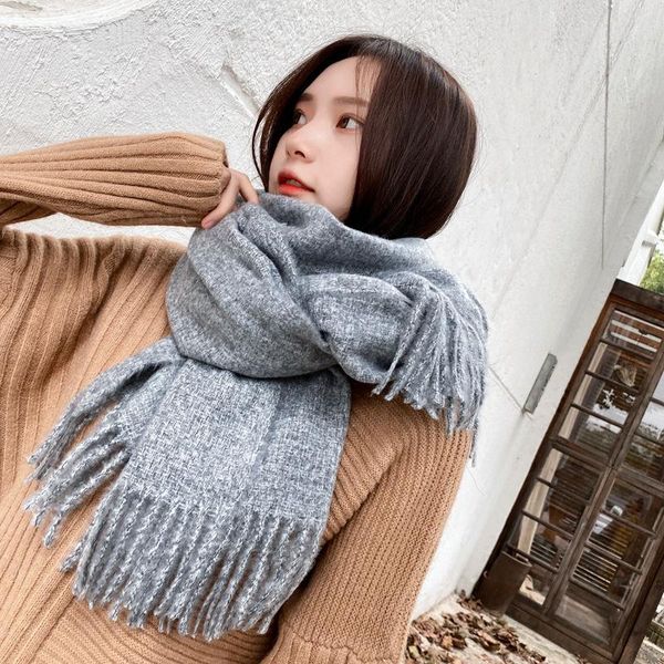 

woman winter scarf fashion female shawls cashmere handfeeling r wraps solid color long shawl wrap blanket warm hijab tippet, Blue;gray