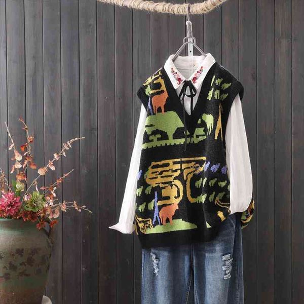 

loose knitted vest womens autumn and winter lazy style sleeveless sweater vest pullover, White;black