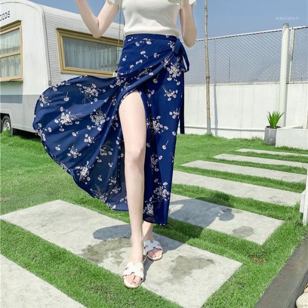 

high waist lace-up chiffon one-piece skirt 2020 women's summer new a-line beach wrap skirt jfmhrx woman skirts1, Black