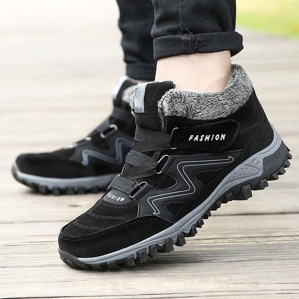 

winter men boots winter fur warm ankle snow boots rubber work men sneakers short plush platform shoes, Black