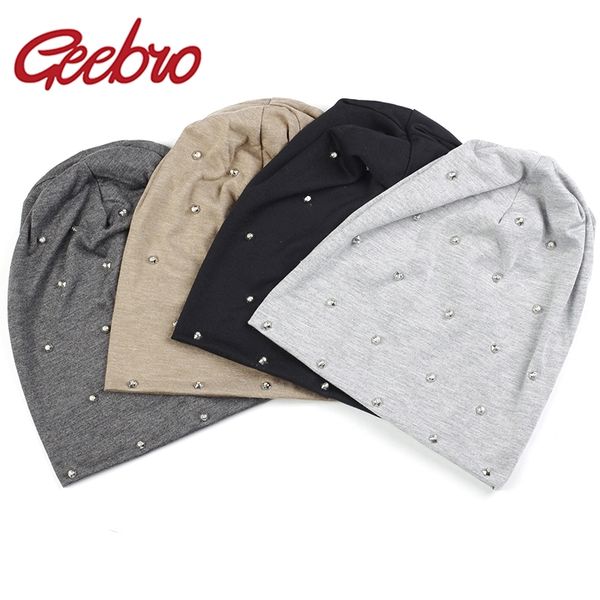 

geebro new spring women soft metallic rhinestones slouchy skullies beanies hat and caps autumn ladies girls baggy bonnet gorros y201024, Blue;gray