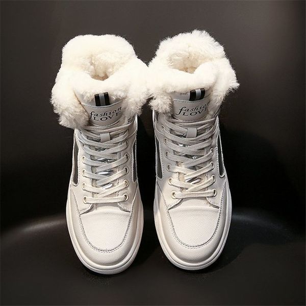 

2021 new woman winter sneakers students chunky casual shoes thick warm teddy father boots mujer f2zn, Black