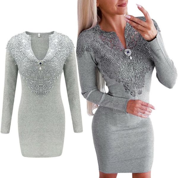 

casual dresses vintage women lace diamond bodycon dress long sleeve midi evening club party ladies slim warm winter, Black;gray
