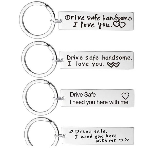 

custom stainless steel keyring engraved drive safe simple letters gifts couples car key chain pendant for women men qylbas, Black