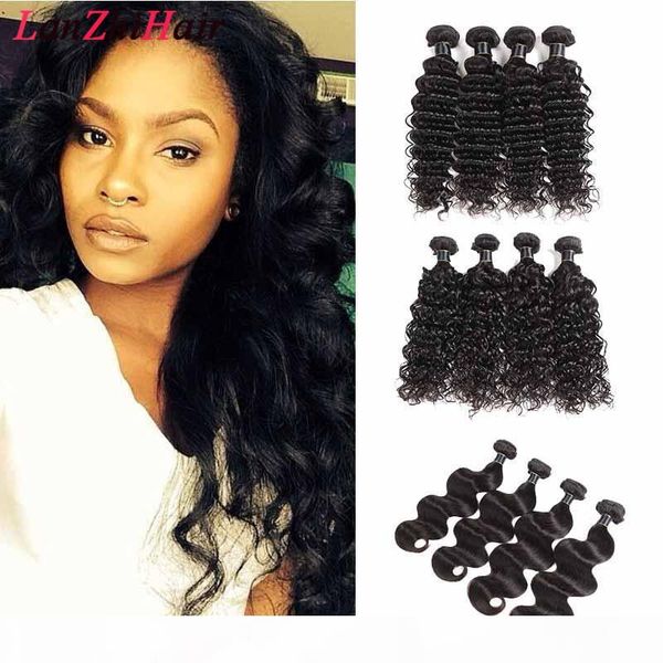

indian virgin human hair deep water wave weaves brazilian malaysian virgin hair extensions water loose wave deep wave hair wefts, Black