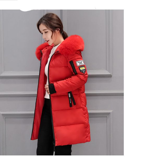 

women's down jacket big fur collar hooded fashion warm loose new women's cotton suit casual cotton coat, Black