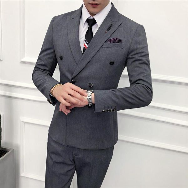 

men's suits & blazers autumn and winter costume double boutonnage homme three-piece suit business slim male dress, White;black