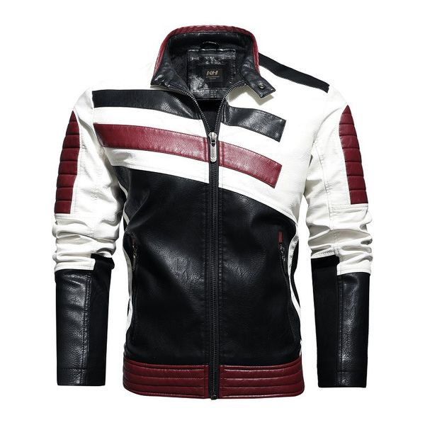 Mens Designer Jacket Outono Inverno com Velvet Quente Jaqueta de couro Hip Hop Motorcycle Correspondência de cores PU jaqueta Plus Size 4XL