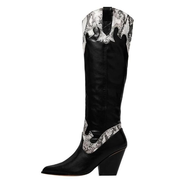 

2020 мода zebra pattern женщины длинные сапоги pu кожи на высоких каблуках обувь для женщин платформа улице осень зима теплая boots, Black