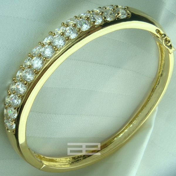 

14k 14ct yellow gold filled with crystal elegant can open bangle g62, Black