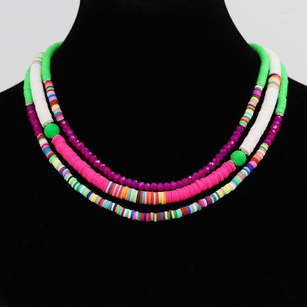 

necklace woman ethnic jewelry multilayer polymer clay string boho surfer beads collar handmade choker necklaces1, Golden;silver