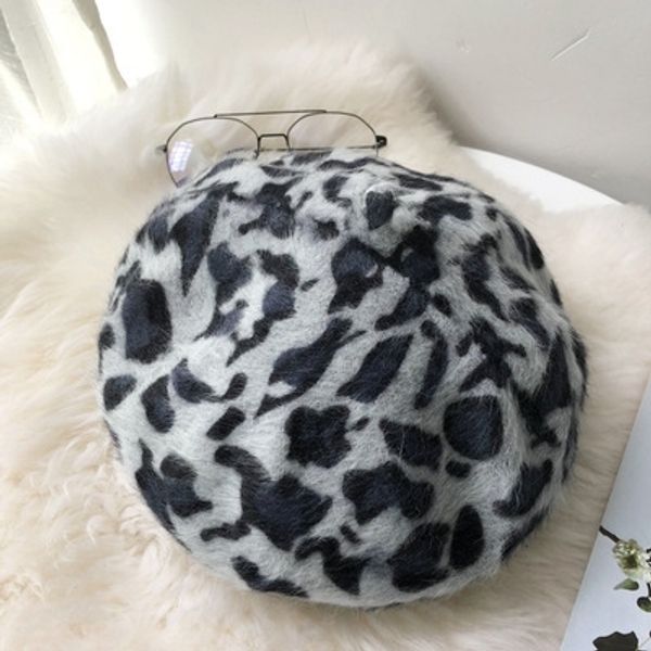 

rsys women french style print leopard vintage beret soft winter warm wool beanie hat hatbd0055, Blue;gray