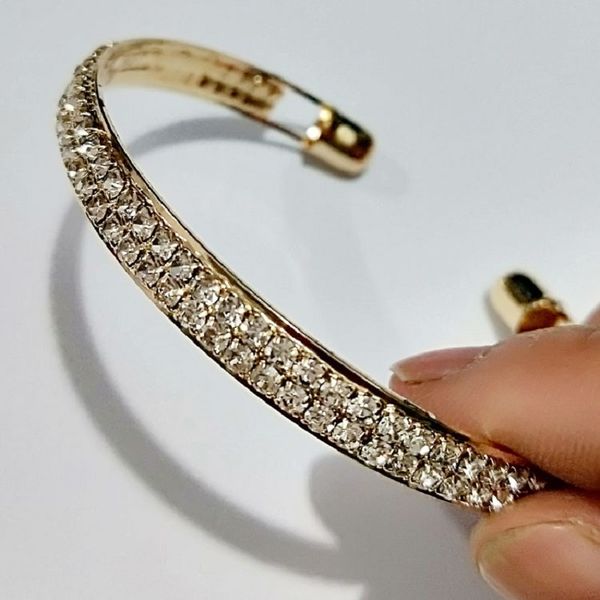 

fashion jewelry bangle bracelets with two line crystal rhinestone pave bracelet open bangles for women vintage jewelry accessories gift, Black