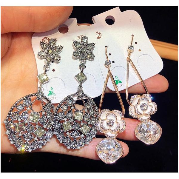 

new european american style gold color-studded czech diamond pattern earrings long tassel earrings mixed batch retr wmtbyj queen66, Silver