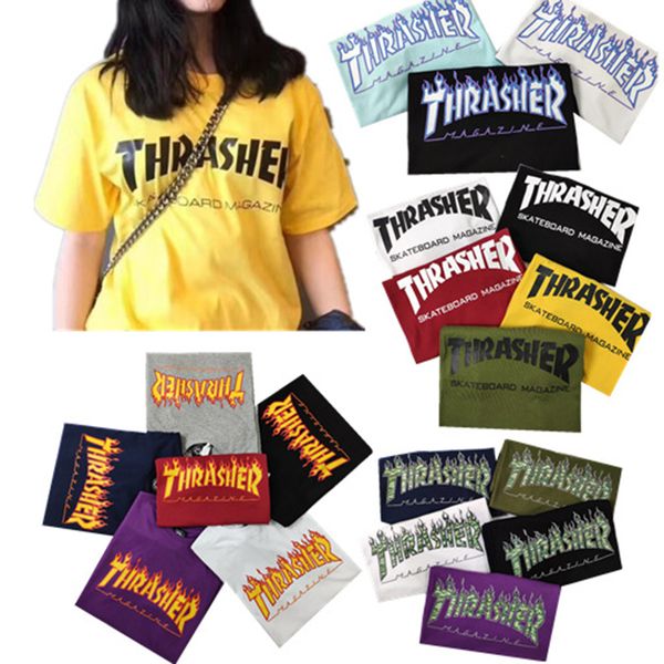 

mens t shirts thrash skateboard tshirts flame letter printed t-shirts 100% cotton casual tees for men and women hip hop, White;black