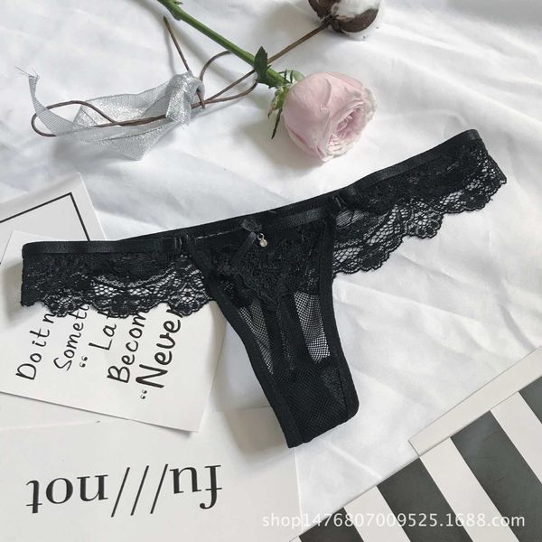 

french luxury soft lace underwear thong lace black t-pants, Black;pink