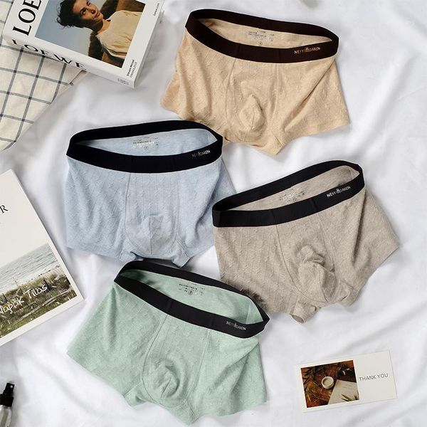 

3 pieces men underwear boxer cotton simple solid color seamless underpants u convex design youth trend men's boxer 2020 new1, Black;white