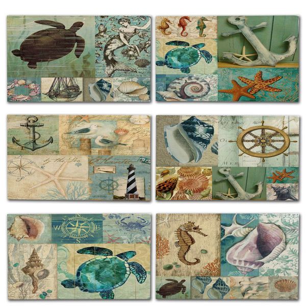 

1pcs sea turtle anchor pattern kitchen placemat table drink coaster cotton linen pad dish cup mat 42*32cm home decor ms0024