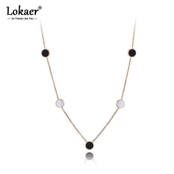 

lokaer trendy stainless steel round black acrylic & white shell chain pendant necklaces for women girls choker necklace n19172, Golden;silver